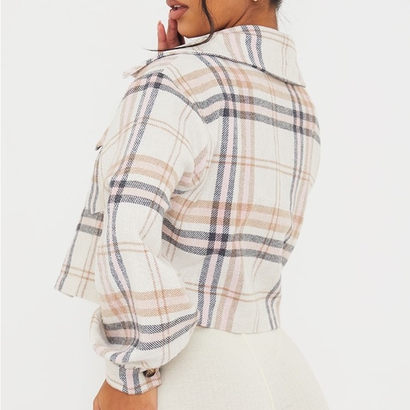 Beige / pink checked cropped shaket - Picture 2 of 8